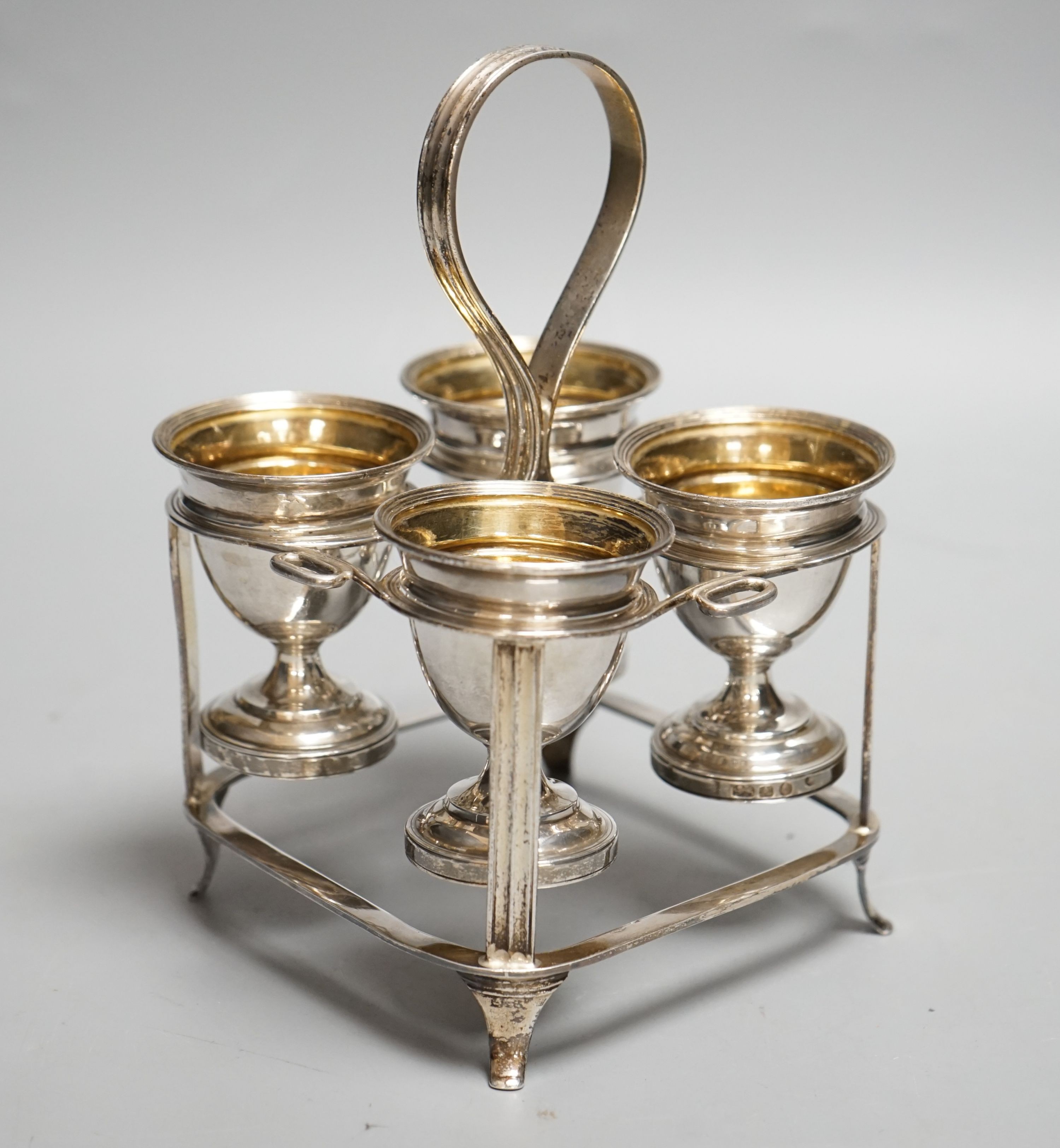 A George III silver egg cruet, no maker's mark, London, 1796, height 16.8cm, 10oz.